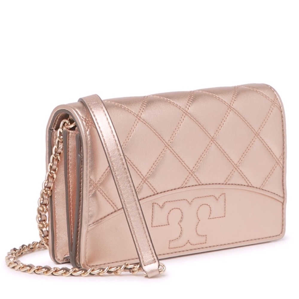 Tory Burch Rose Gold Savannah Chain Flat Wallet Crossbody NWT
